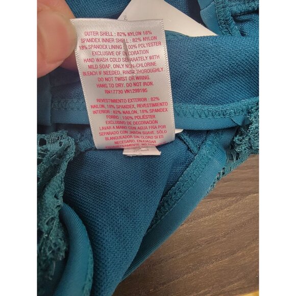 Teal Halter Bikini Top With Lace Trim Women's Swimwear Size Large Juniors - Picture 8 of 8